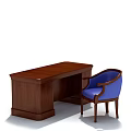 Sturdy Solid Wood Desk and Comfortable Blue Upholstered Armchair Set