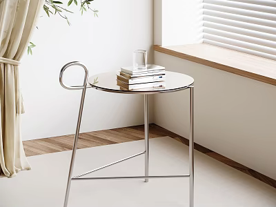Modern Minimalist Side Table With Metal Frame And Glass Top Near Window Curtains 3d model