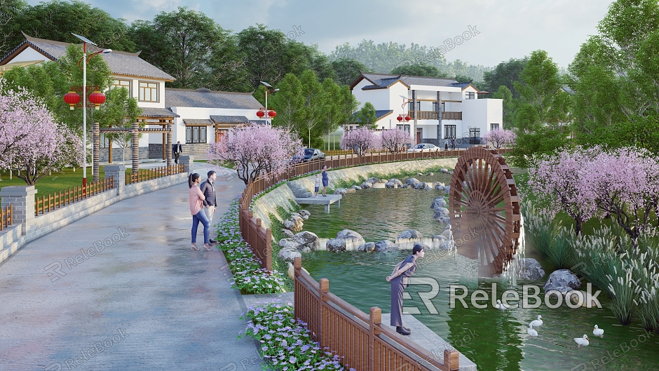 New Chinese Style Garden Landscape Rural Riverside Landscape model