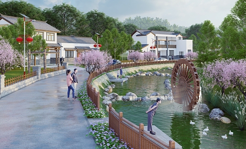 New Chinese Style Garden Landscape Rural Riverside Landscape 3d model