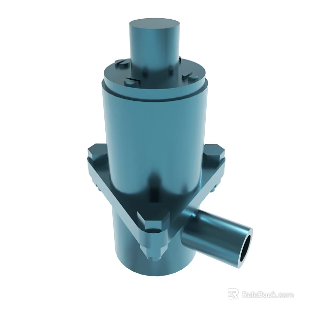 Industrial Metal Mechanical Component with Cylindrical Body Flange Base and Side Outlet 3d model 