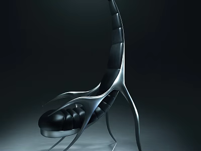 Unique Futuristic Single Chair With Black Seat And Metallic Silver Curved Frame 3d model