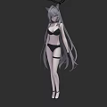 Game Movie Character With Cat Ears Black Bikini Long Hair Black Gloves High Heels