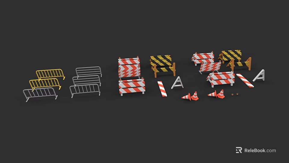 Urban Building Complex Construction Site with Safety Barriers Warning Tapes and Traffic Cones 3d model 