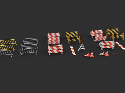 Urban Building Complex Construction Site with Safety Barriers Warning Tapes and Traffic Cones 3d model
