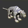 Handmade White Tiger Toy with Purple Stripes on Dark Reflective Background