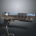 Futuristic Sci Fi Weapon With Metallic Body Tactical Grip And Star Emblem Design