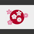 Decorative White Card With Red Circle And Pink White Cherry Blossoms Design