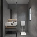 Modern Bathroom Interior Design With Glass Shower Enclosure Toilet Vanity Sink And Grey Tiles
