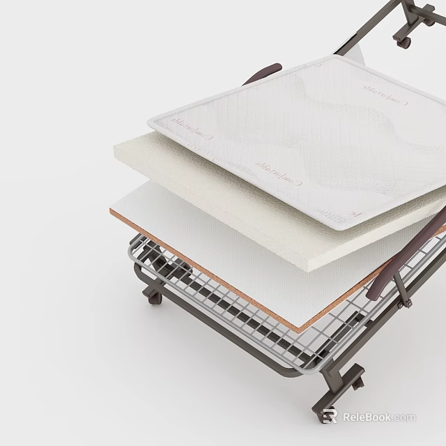 Comfortable Single Bed Mattresses Stacked On Metal Cart With Mesh Frame And Beige Layers 3d model 