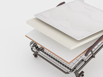 Comfortable Single Bed Mattresses Stacked On Metal Cart With Mesh Frame And Beige Layers 3d model