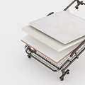 Comfortable Single Bed Mattresses Stacked On Metal Cart With Mesh Frame And Beige Layers