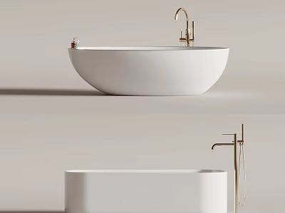 Stylish Bathtubs With Gold Faucets In Minimalist Design 3d model