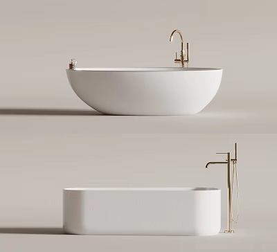 Stylish Bathtubs With Gold Faucets In Minimalist Design 3d model