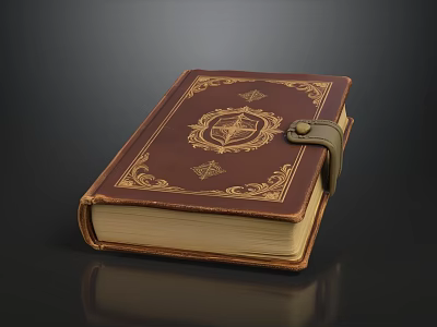 Vintage Brown Leather Book With Gold Patterned Cover And Clasp Closure 3d model