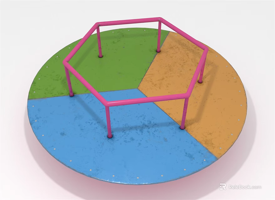 Playground Equipment With Circular Multicolored Floor Green Brown Blue Sections And Pink Hexagonal Frame 3d model 