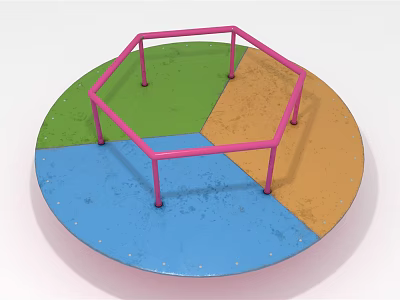 Playground Equipment With Circular Multicolored Floor Green Brown Blue Sections And Pink Hexagonal Frame 3d model