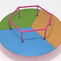Playground Equipment With Circular Multicolored Floor Green Brown Blue Sections And Pink Hexagonal Frame