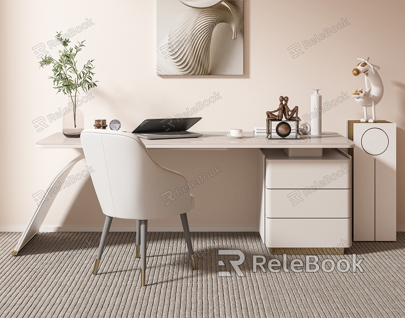 Modern Desk and Chair Simple Desk Combination High-end Rock Board Computer Desk Writing Desk Minimalist Writing Desk Office Desk and Chair model