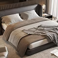 Modern Bedroom Double Bed With Leather Headboard Bedside Tables And Floor Lamp