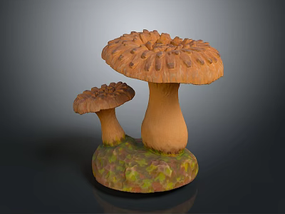 Two Mushroom Shaped Food With Textured Surface And Green Yellow Dotted Base 3d model