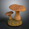 Two Mushroom Shaped Food With Textured Surface And Green Yellow Dotted Base