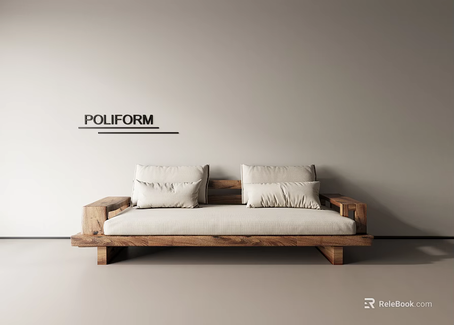 Poliform Modern Multi Person Sofa With Wooden Frame And Light Colored Cushions 3d model 