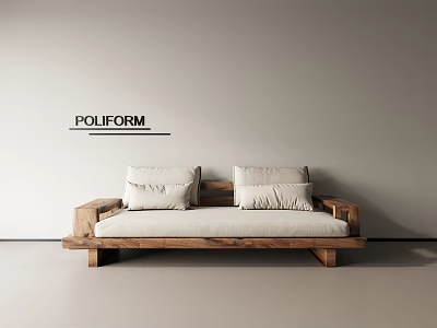 Poliform Modern Multi Person Sofa With Wooden Frame And Light Colored Cushions 3d model