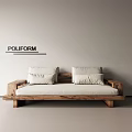 Poliform Modern Multi Person Sofa With Wooden Frame And Light Colored Cushions 3d model