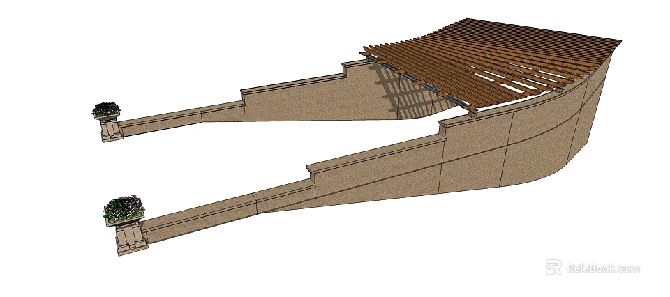 Traditional Architectural Structure With Wooden Roof Stone Walls And Classic Design Elements 3d model 