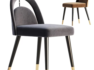 Modern Gray Brown Accent Chairs with Velvet Upholstery Black Gold Metal Legs 3d model