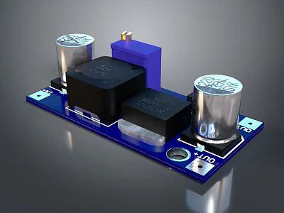 Electronic Circuit Board With Black Transformer Silver Capacitors And Purple Component 3d model