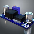 Electronic Circuit Board With Black Transformer Silver Capacitors And Purple Component 3d model