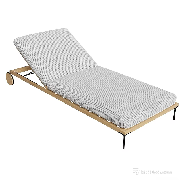 Modern Lounge Chair With Wooden Frame Gray Striped Cushion And Black Legs 3d model 