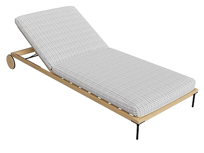 Modern Lounge Chair With Wooden Frame Gray Striped Cushion And Black Legs 3d model
