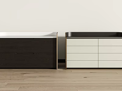 Modern Wooden Nightstands With Dark And White Design And Drawers On Wooden Floor 3d model