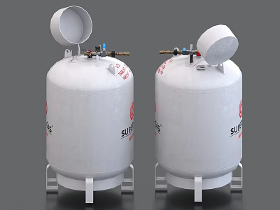Industrial Equipment Storage Tanks With SUNRISE Logo Valves Pipes And Brackets 3d model