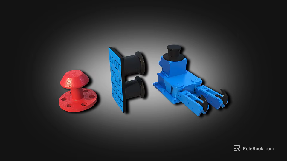 Hardware Tools Featuring Red Flange Base Blue Grid Structure And Black Knob Clamp 3d model