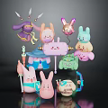 Cute Rabbit Shaped Cartoon Characters With Colorful Designs And Playful Accessories