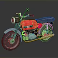 Classic Vintage Red Motorcycle With Blue Seat Black Handlebars And Silver Wheels