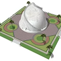 White Dome Building with Spiral Staircase Surrounded by Palm Trees and Front Entrance Steps
