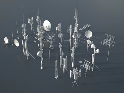 Different Types of Communication Equipment with Satellite Dishes Antennas and Towers 3d model