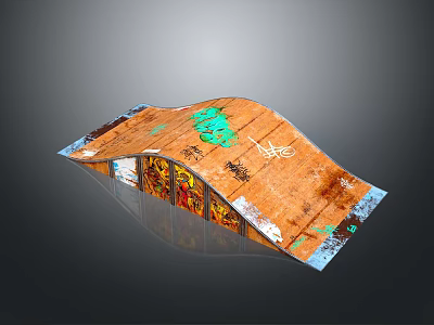Skateboard Ramp With Graffiti Decorated Orange Surface And Colorful Street Art 3d model