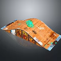 Skateboard Ramp With Graffiti Decorated Orange Surface And Colorful Street Art