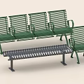 Green Metal Public Chairs With Striped Design Including Benches And Single Seats
