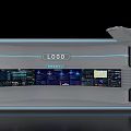 Futuristic Island Cabinet Featuring Logo Multiple Screens And Blue LED Strips