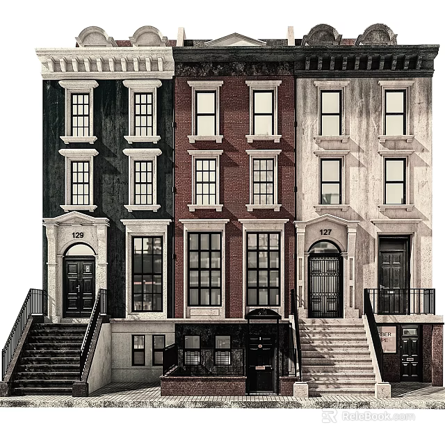 Traditional Single Family House Exterior With Porches Steps And Multiple Windows 3d model 