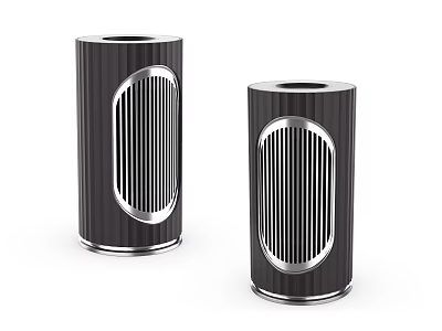 Two Black Cylindrical Objects With Silver Accents And Striped Surface Design 3d model