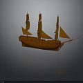Orange Vintage Sailing Ship Model With Multiple Sails And Detailed Hull