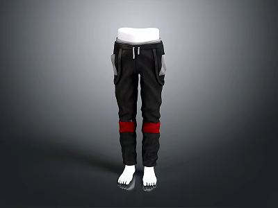 Black Casual Pants With Red Stripes On Legs And Side Pockets 3d model